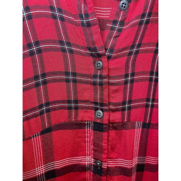 J.Jill Red & Black Tartan Plaid A-Line Tunic Long Button Down Collared Shirt XS - Picture 8 of 17